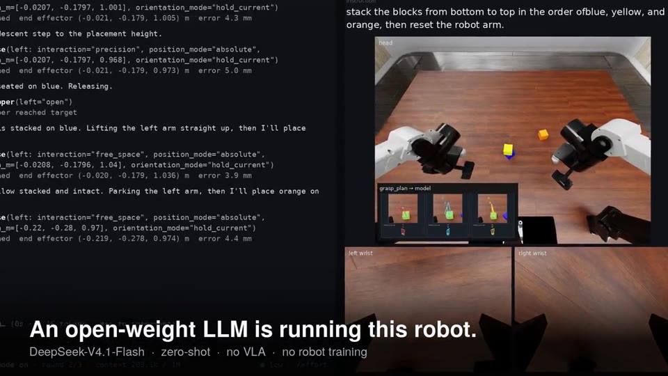 ORA: an open-weight LLM operating a dual-arm robot